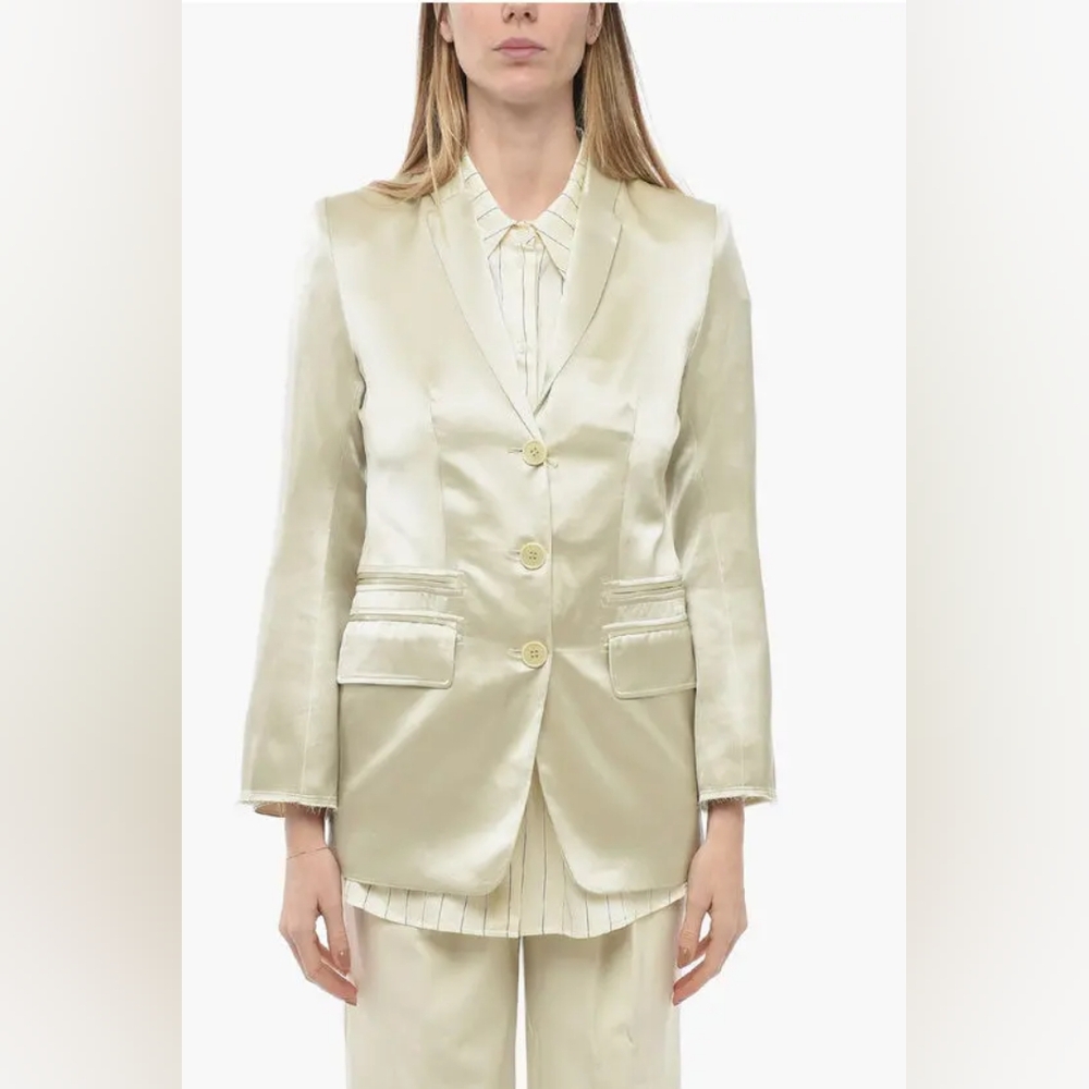 MALENE BIRGER Satin Multipocket Blazer Raw Cut Detail DE 42 US 12 L Org $640